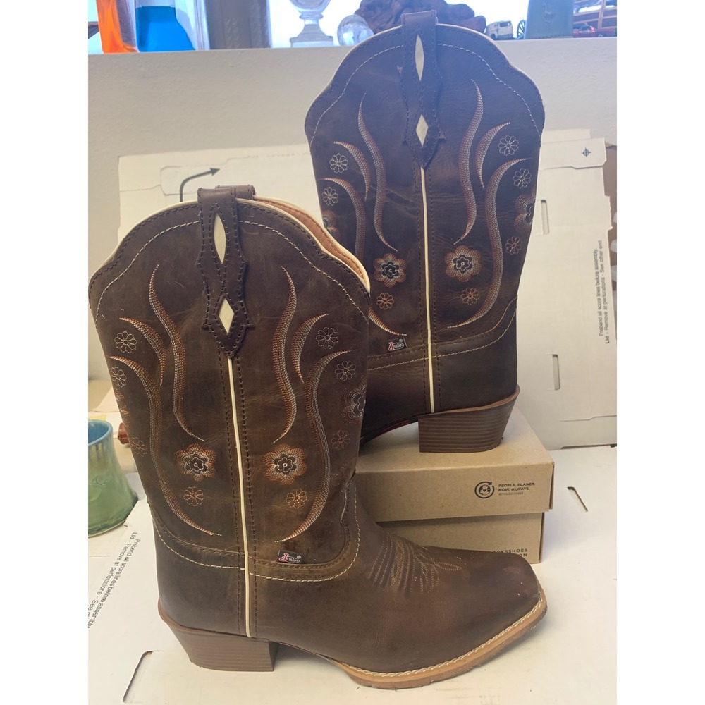 Justin Gypsy Brown Leather Floral Embroidered Square Toe Western Boots GY2937